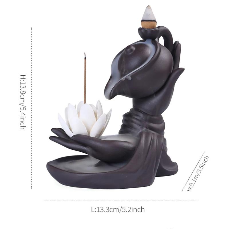 Zen Meditation Relaxation Ręcznie wykonany fioletowy gliniany palnik kadzideł Backflow Palnik kadzideł Lotus Buddha Hand Design - Bez kadzideł