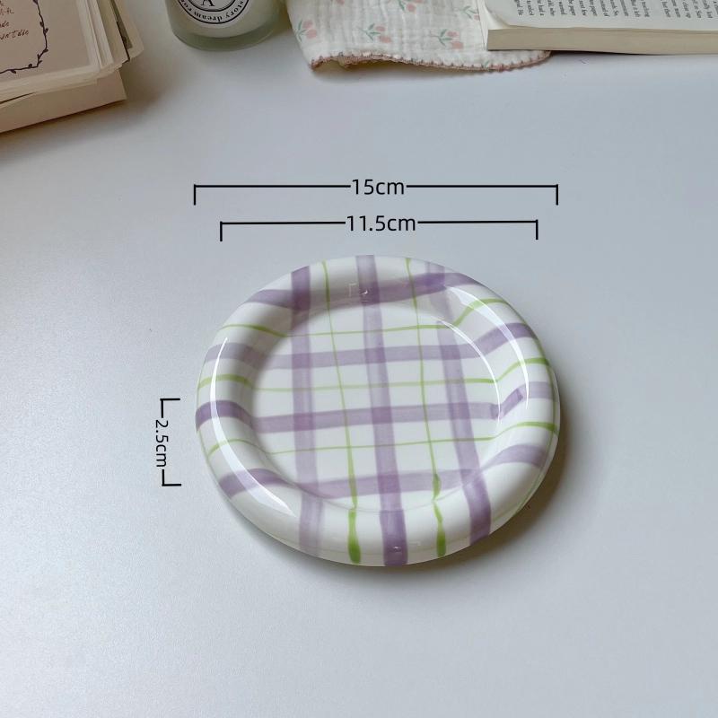 Ceramic Plates Household 6~8 Inch Grid High Aesthetic Dining Tableware Korean New Creative Personalized Cake Desssert Dish