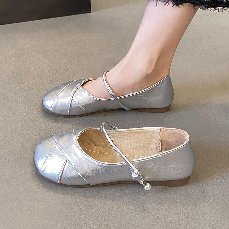 

Туфли-лодочки Doudou с открытым верхом женские весенне-осенние новые туфли для юбки на мягкой подошве для беременных женщин плоские туфли Мэри Джейн серебристые 40 серебряный