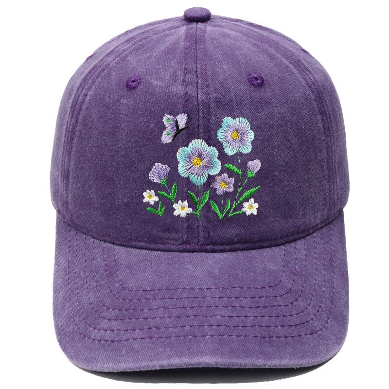Imitation embroidery flower embroidery washed retro soft top baseball cap American men's and women's casual outdoor sunshade cap