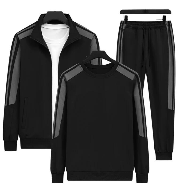 

Свитер Тройка Весенне-осенний Спортивно-повседневный Костюм Мужской Пуловер с Круглым Вырезом Куртка-Кардиган со Стойкой Воротником Бренд S чёрный