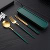 3pcs Thin Portuguese Portable Stainless Steel Cutlery Chopsticks, Forks, Spoons, Student Home Outdoor Picnic Tableware