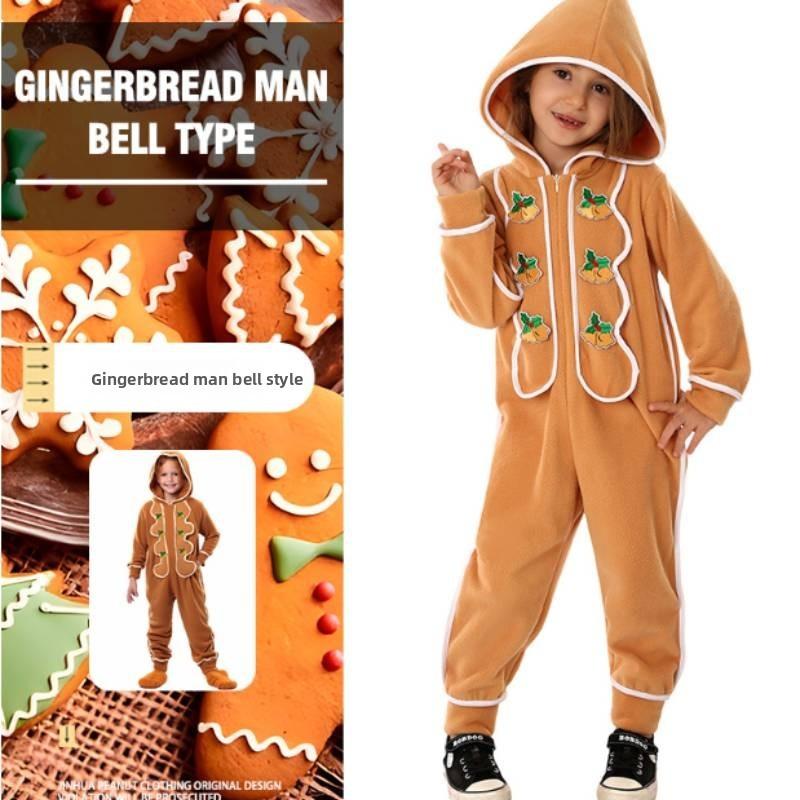 Christmas Gingerbread Cosplay Pajamas And Apron For Kids With Zipper Closure For Holiday Sleepwear