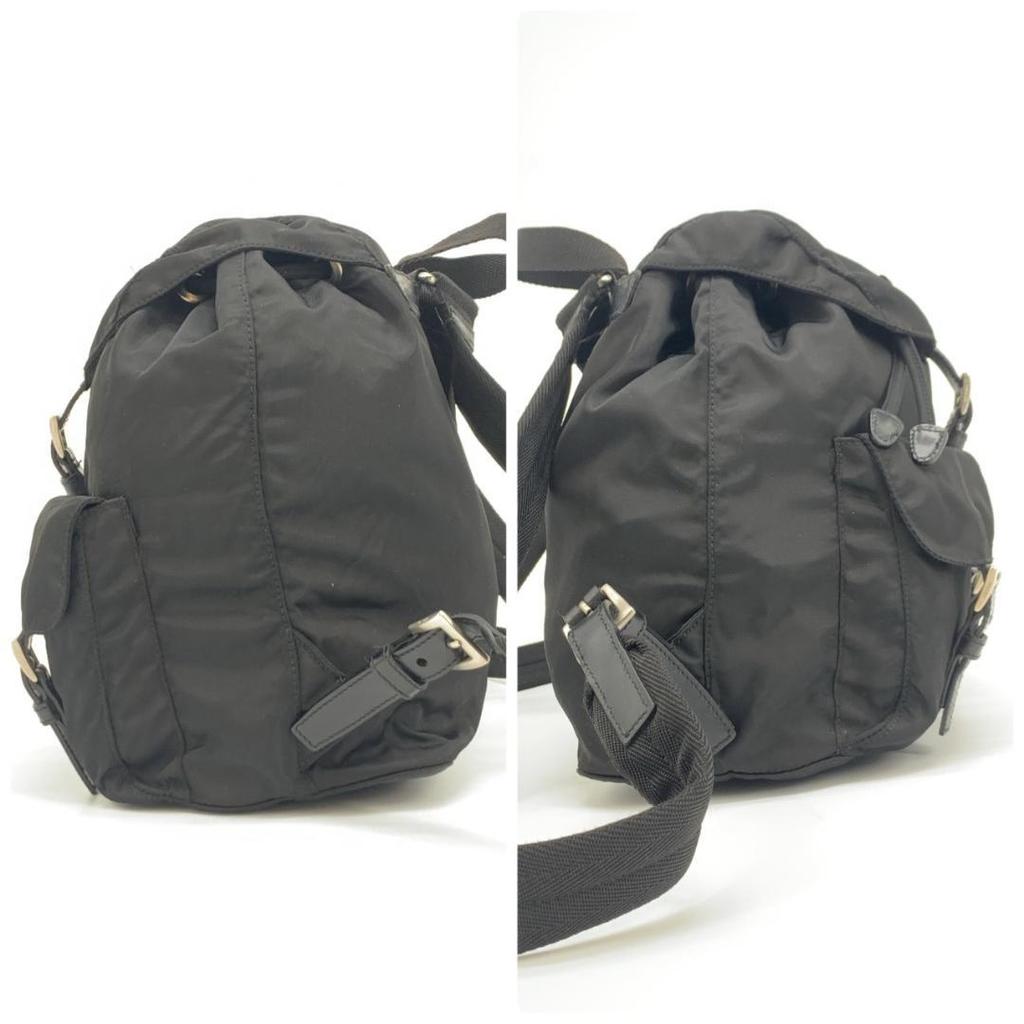 PRADA Tessuto Nylon Rucksuck Backpack Daypack Leather Black Women's Triangle Logo Plate