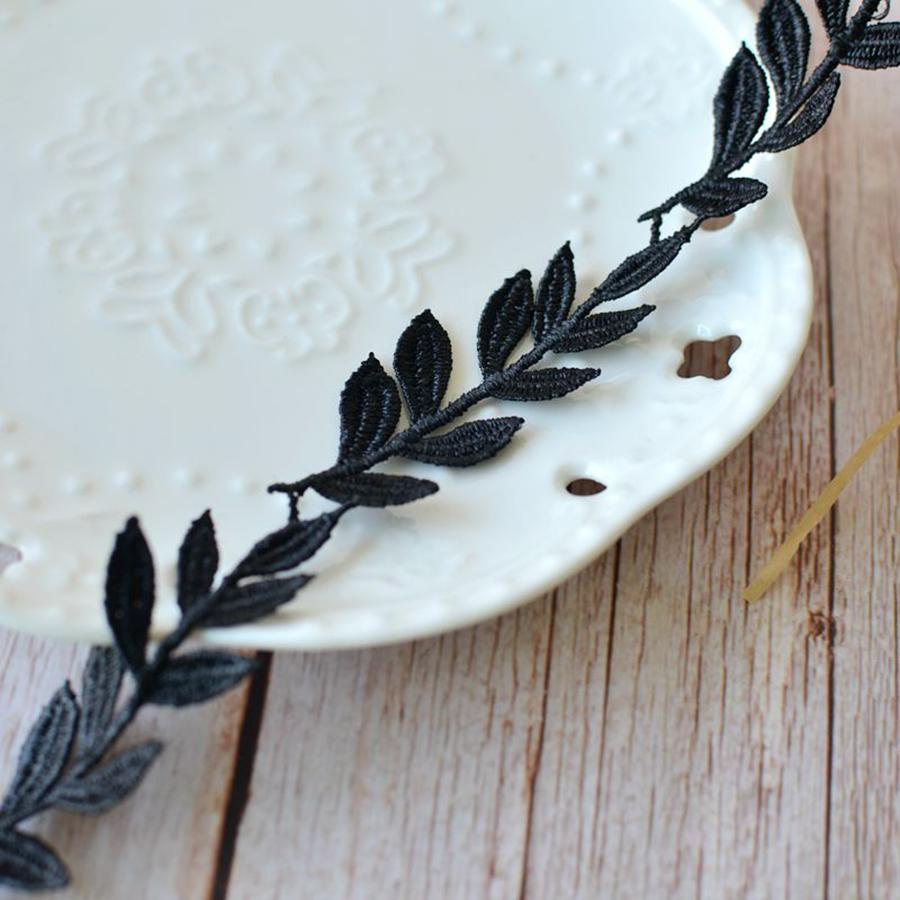 2Yards White Black Embroidery Leaves Patch Repair Appliques DlY Lace Wedding Decoration Accessories