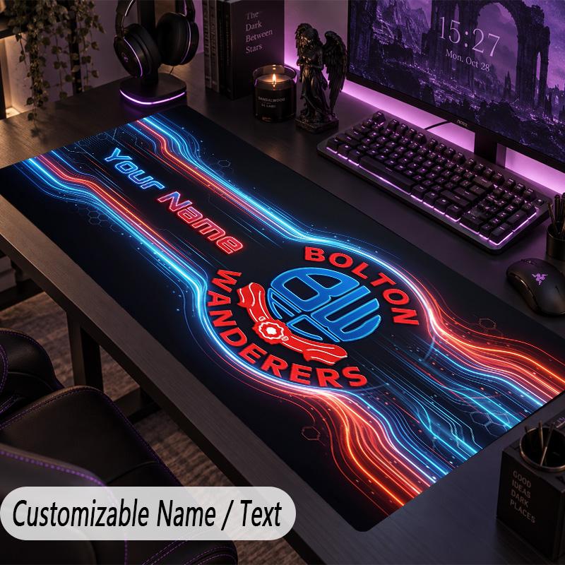 Large Mouse PadBolton Wanderers FC Custom Name Text Personalized Desk Mat Non Slip Gaming Pad