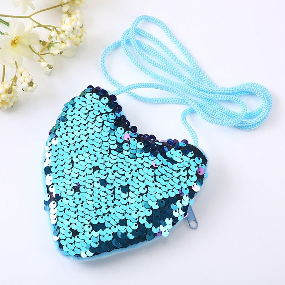 High Quality Mini Cute Kids Tote Bag Decorative Heart Shape Sequin Bag Princess Shiny Kids Funny Shoulder Bag