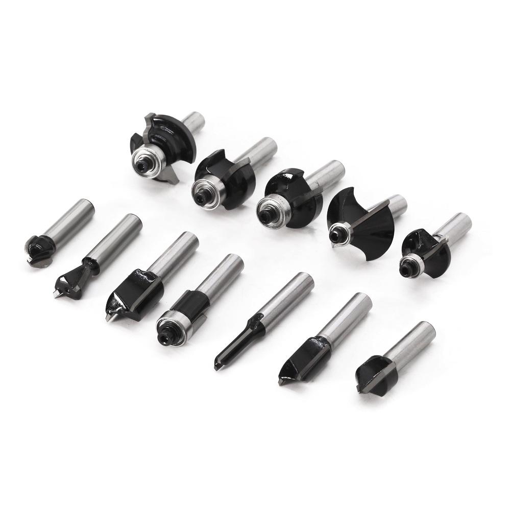 12-Piece Set Of 8-Handle Black Woodworking Milling Cutters, Woodworking Engraving Machine/Bakelite Milling/Trimming Machine, Cutter Head Set Of Knives