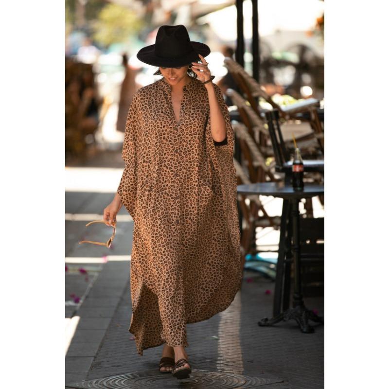 Moda damska Letnia wiosna w paski Drukuj 1/2 rękawy Dekolt w kształcie litery V Luźna talia Casual sukienki