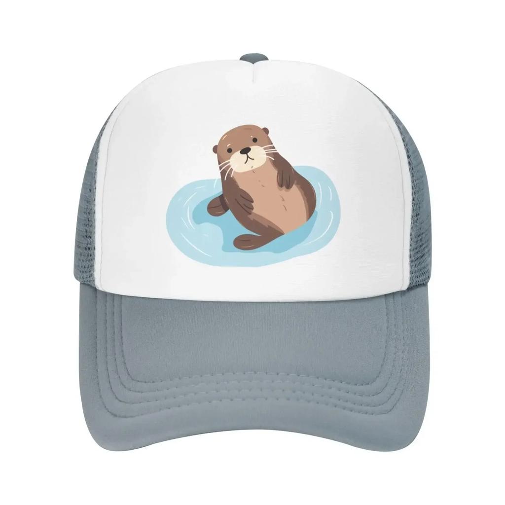 Mesh Dad Hat Adjustable Washed Cute Sea Otter Floating Water Baseball Dad Cap Funny Distressed Ball Trucker Cap for Women Unisex