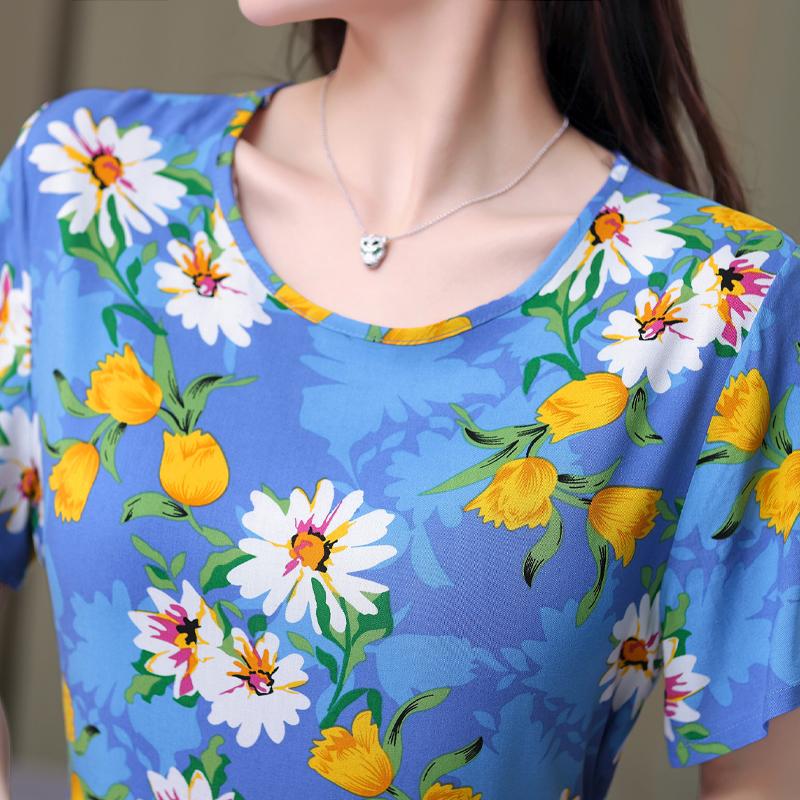 Sommer-Boho-Kleider für Damen, elegantes kurzärmliges langes Kleid in Übergröße