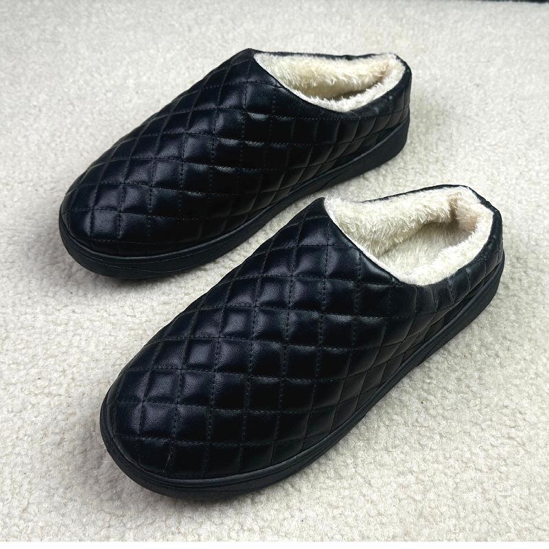 Winter new old Beijing cloth shoes women's cotton slippers leather surface waterproof warm velvet half drag cotton shoes home
