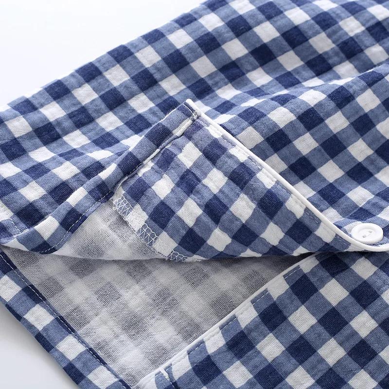 Cotton Plaid Design Men's Trouser Pajamas Homewear Suit for Autumn Thin Short-Sleeved Trousers Plaid Homewear Pyjamas Men