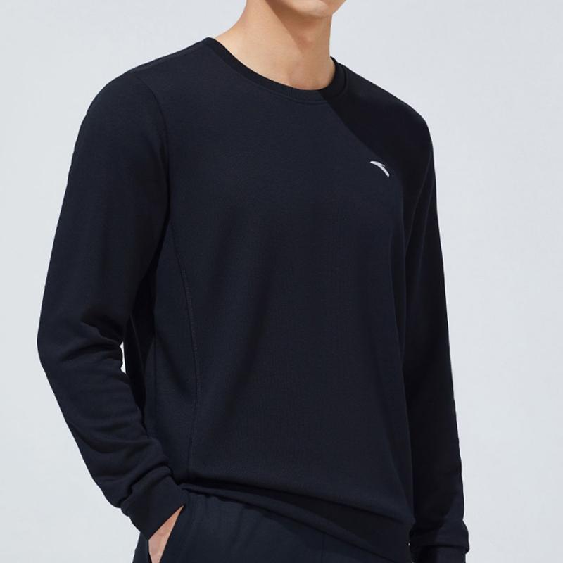 Anta Sports Lifestyle Series Solid Color Logo Round Neck Pullover Long Sleeve Sweatshirt Men sweatshirt Black 952147768-2