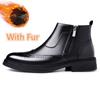 Genuine Leather Chelsea Boots Male Winter Shoes Plush Warm Shoes Fashion Zipper Men's Ankle Boots New British Style Brogue Shoes