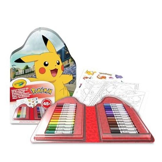 CRAYOLA - Color Sticker Case Pokémon Felt Pen Set Coloring Pages Stickers 45 Pieces Creative Gift Children Aged 5 Up 04-0785