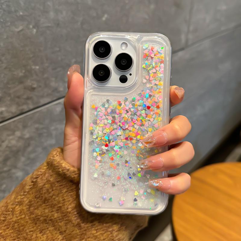 Glitter Star Love Quicksand Case for iPhone 16 15 14 Pro Max  Phone Cover Soft Clear Destellos Move Arena Funda Shell Girl