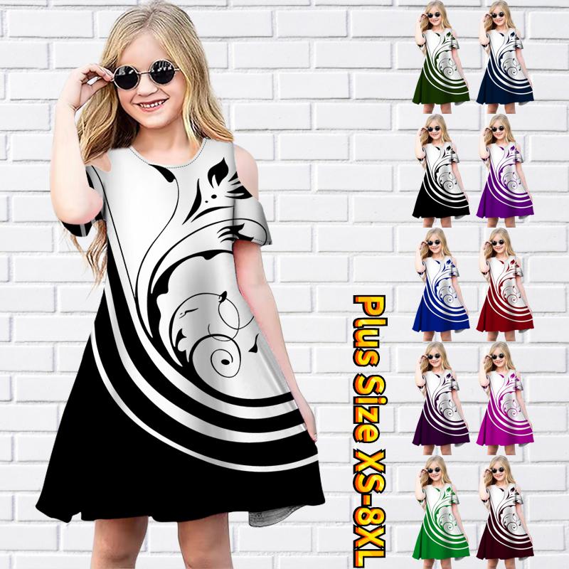 

Платья с черным узором и цветочным принтом для девочек. Детское праздничное платье с открытыми плечами для девочек. Платье принцессы. Платье с короткими рукавами для девочек старше 4 лет.