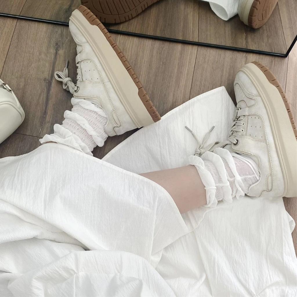 Old Polished Thick Baseplate Shoes Women's Autumn New College Sports and Leisure Shoes Round Head Lace-up White Shoes