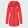 European Size Women's Mid-Length Hooded Winter Cotton Coat - Slim Fit, Solid Color, with Printed Details