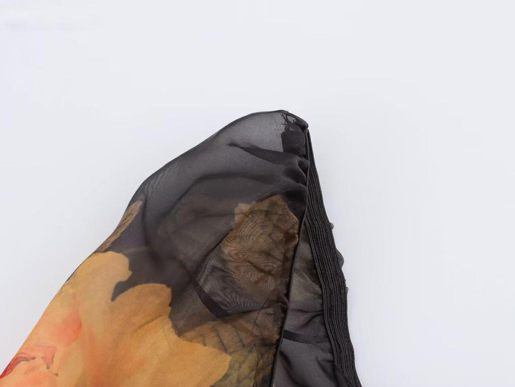 2024 Autumn Women's European-American Fashion Tulip Print Organza Skirt