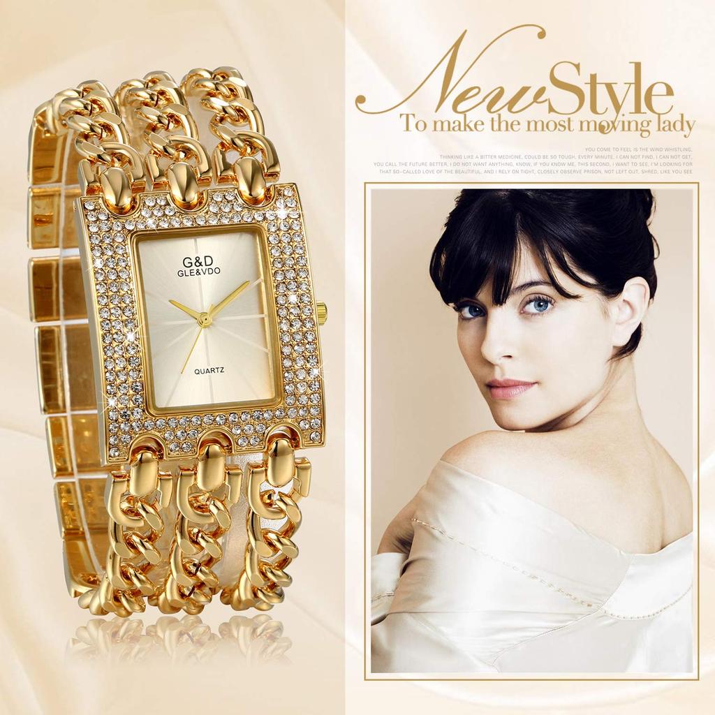 JEWELRYWE Popularna Antyczna Modna Bransoletka Idealny Prezent na Złoty Damski Zegarek, Luksusowy, Błyszczący, Marka, Zegarek, Dla Niej, Córki, Urodziny, Rocznica,