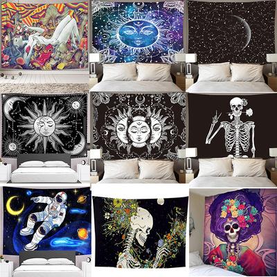 Bohemian Tapestry Wall Hanging Art Abstract Skull Cloth Painting Home Decor Sun Moon Tapestry Hippie Wall Cloth Carpet Ceiling Room Decor