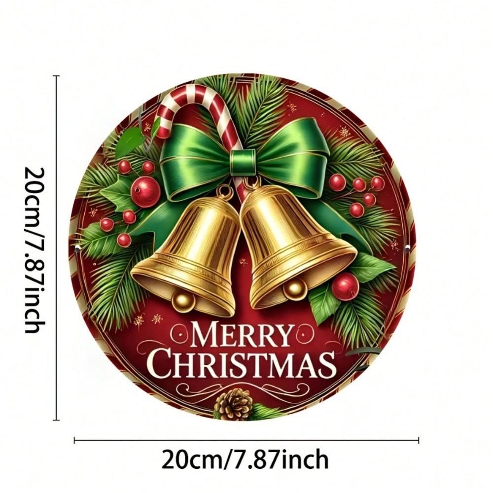 Metal Christmas Bell Round Wall Decor Sign 8 Inch Iron Art For Home Bar Cafe