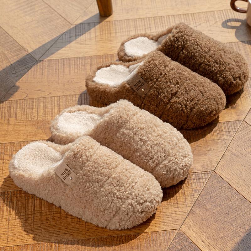 New simple and silent home slippers thick-soled heightened velvet warm and non-slip autumn and winter indoor cotton slippers