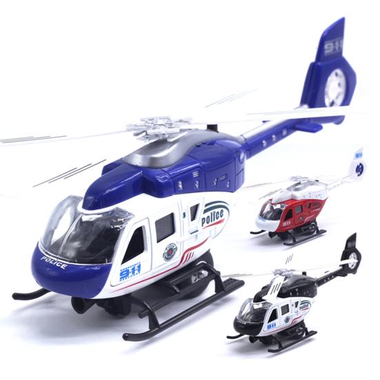 Realistic Police Helicopter Plane Pull Back LED Music Model Kids Toy Collection
