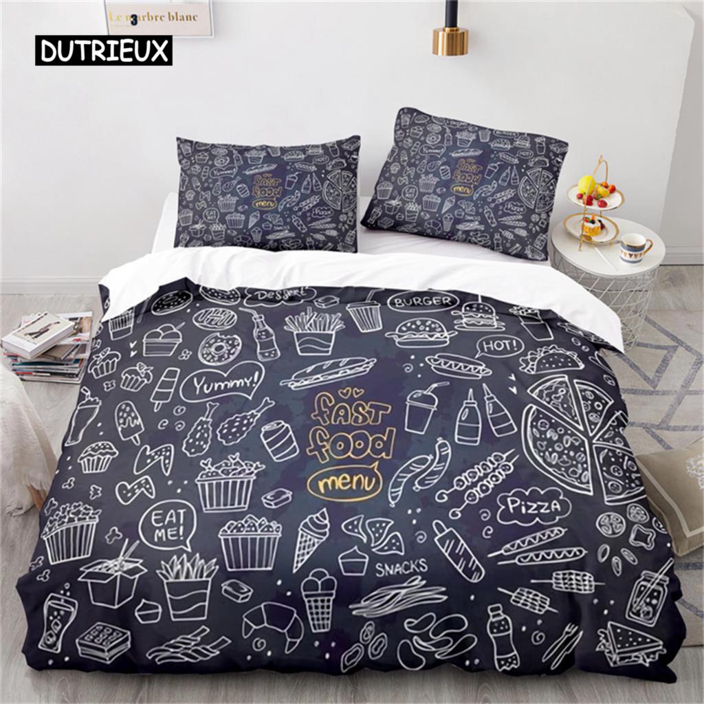Duvet Cover Gourmet Food Burger Bedding Set Hot Dog French Fries Comforter Cover Microfiber Quilt Cover King Size Bedroom Decor