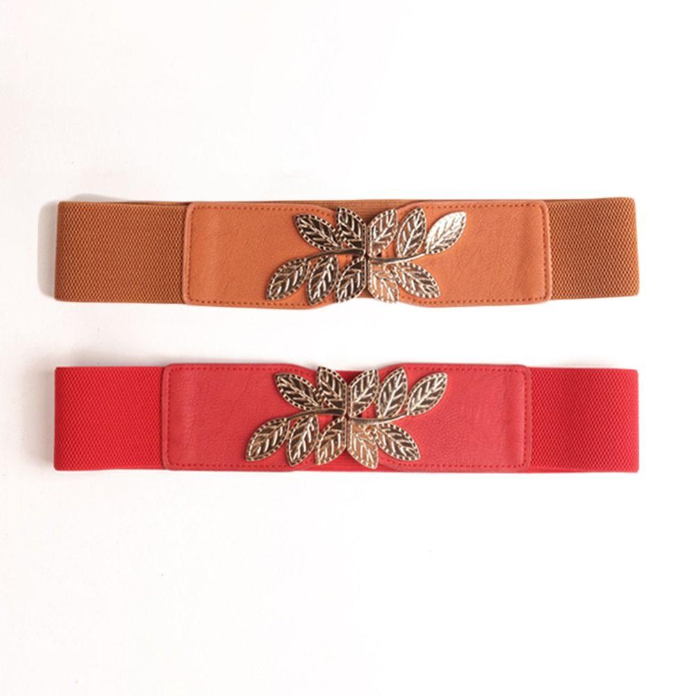 Creative Metal Buckle Women Elastic Band Waist Defining Comfortable Stretch Waistband Solid Color Dress Belt Jeans