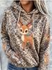Women Fleece Hoodie Cartoon Cute Tiger Tiger‑Stripe All‑Over Sleeve Print Long Drawstring Pocket Loose Hooded Sweatshirt