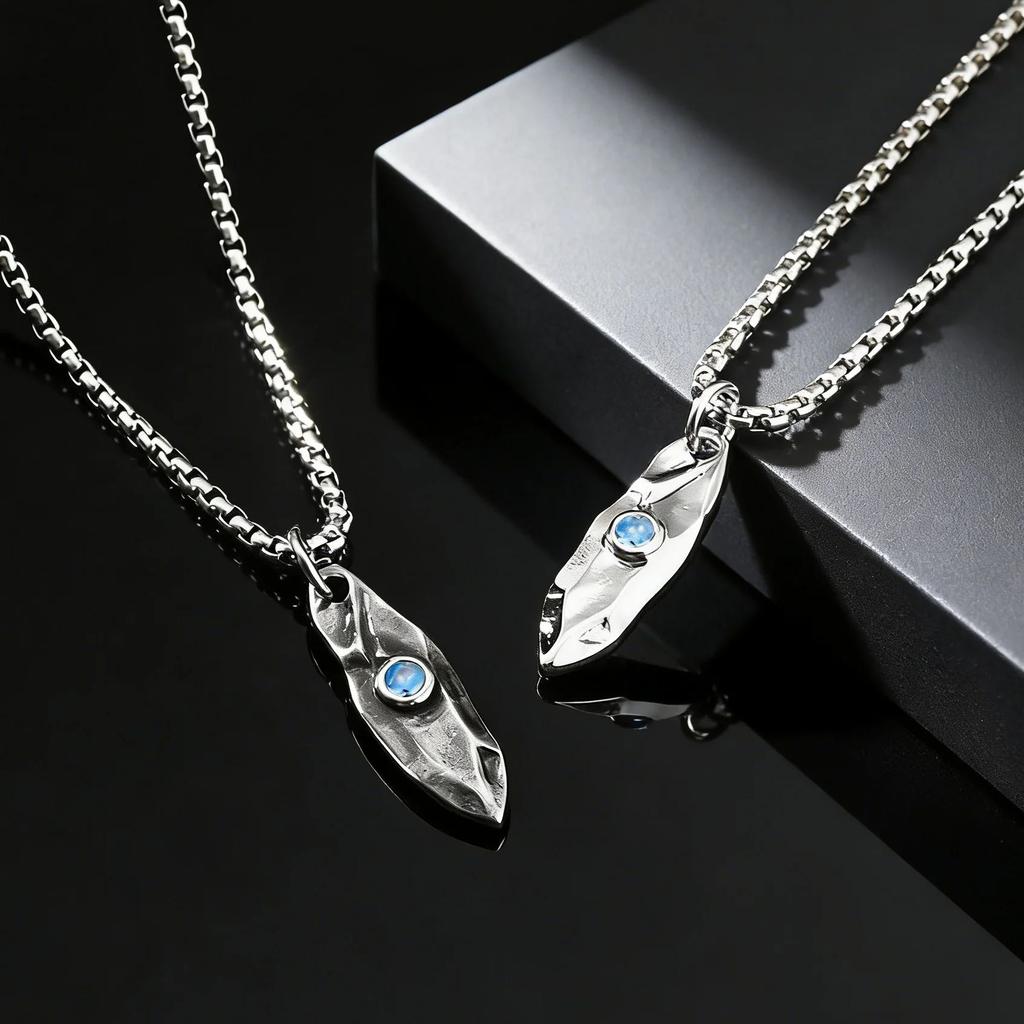 Punk Retro Wishing Stone Necklaces for Men,Trendy Blue Zircon Irregular Pendant Necklace,Vintage Ethnic Amulet Jewelry Gifts
