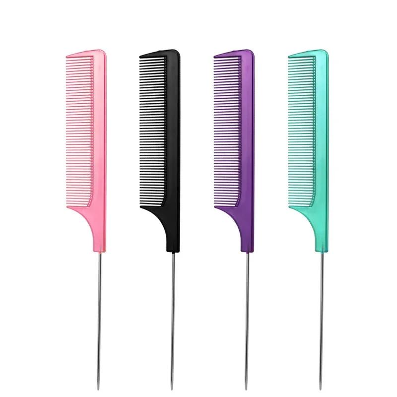 1pc Solid  Steel Needle Pointed Tail Comb Styling Comb Heat Resistant Anti-Static Tail Curved Parting Comb Barber Accessories