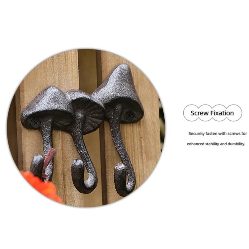 Wall Mounted Metal Mushroom Wall Hook Rack Key Hat and Bag Holder with Dark Finish for Entryway Bedroom Storage