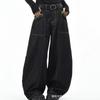 Mens Relaxed Fit Wide Leg Denim Pants With Cross Embroidery Gothic Vintage Style Straight Cut Jeans