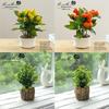 Creative Wooden Basin with Artificial Green Plant Bonsai Ornament for Display and Decoration.