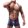 Rainbow Men's Bodysuits Suspenders Tight Fetish  Leather Lingerie Underwear Open Crotch Sexy Costume Wrestling Suit Sissy