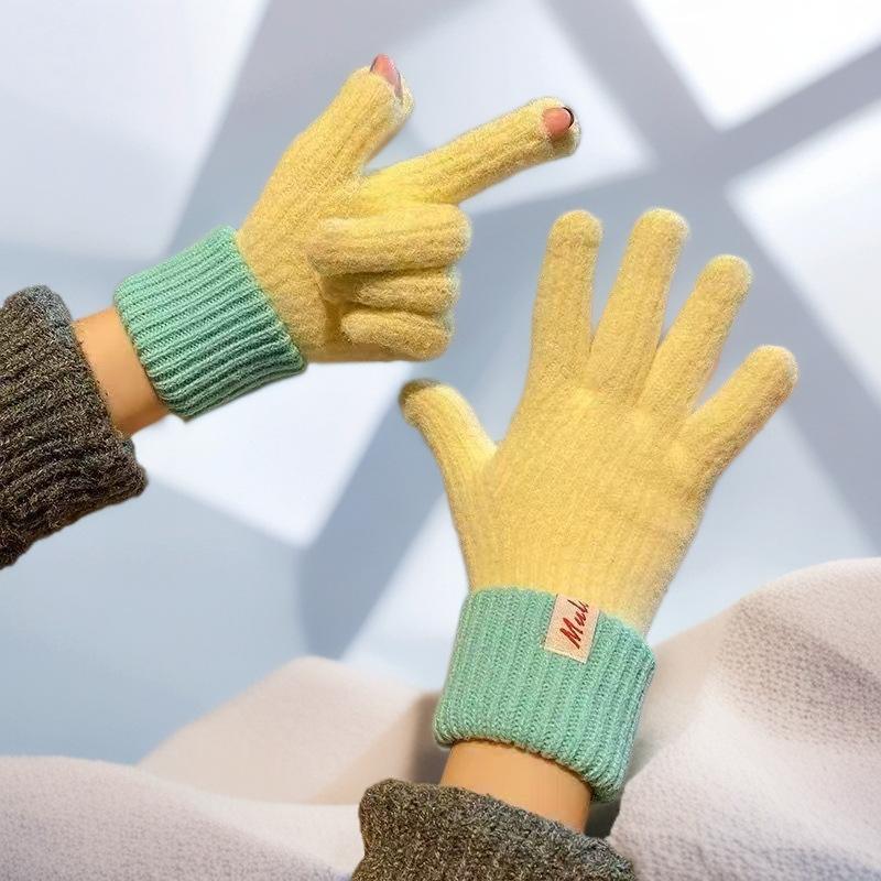 New cashmere gloves for women's winter new cashmere warm thickened cold-proof finger wool gloves tide