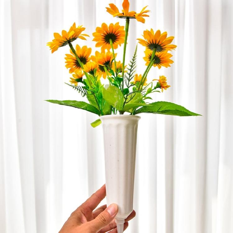 Outdoor Plastic Flower Cone Floral Display With Reinforced Base For Stable Lawn Cemetery Decoration Weather Resistant