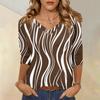 Women's Tops Three-quarter Sleeve Shirt V-neck Loose Casual Shirt Textured Printed T-shirt