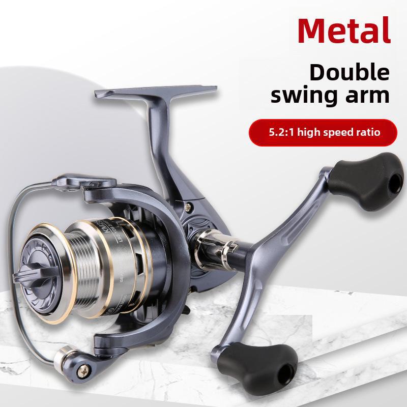 Mulineta de filare cu cap metalic cu culbutor dublu pentru aruncarea la distanta, ideala pentru pescuitul pe mare.