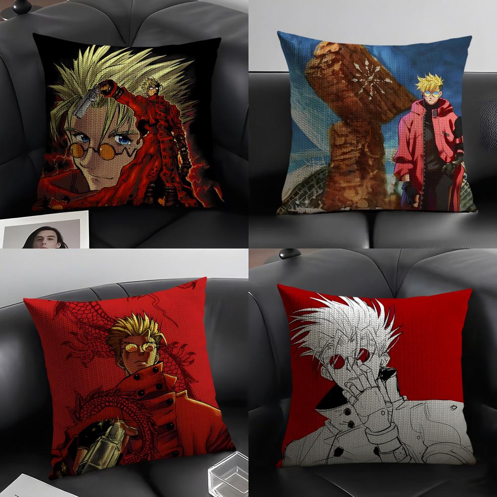TTrigun StampedeE Anime Cushion Cover Natural Linen Organic Fabric DoubleSided Printing Sofa Home Decor Gift Pillow Case