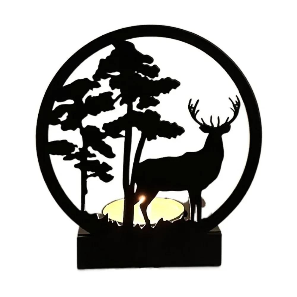 Creative Ins Style Metal Ornaments Candle Holders Black Iron Elk  Valentine's Day Luminous Decorative Crafts Miniatures