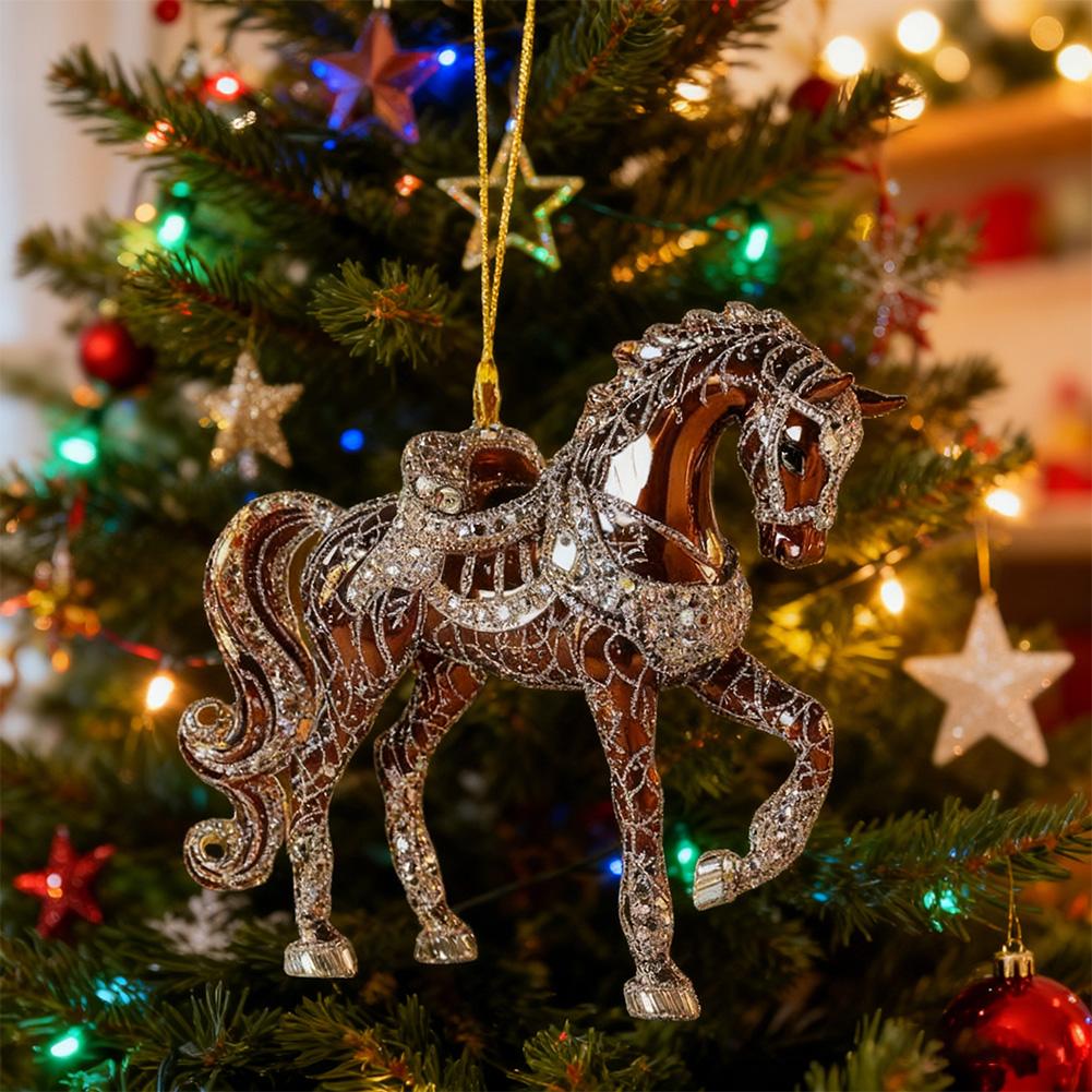 2D Acrylic Horse Year Hanging Pendants Christmas Tree Xmas Horse 2026 Decoration Hanging Rhinestones Ornament W3H1