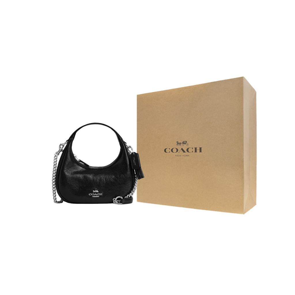 Coach Carmen 20 Logo Zip Closure Patent Leather Shoulder Crossbody Tote Bag Small Women Handbags Black CW036-SVBK