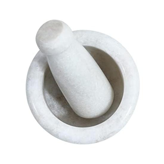 Crocon White Marble Mortar and Pestle Set – 4 Inch Spice Grinder and Herb Crusher, Stone Grinder for Kitchen, Ideal Kitchen Accessories for Home
