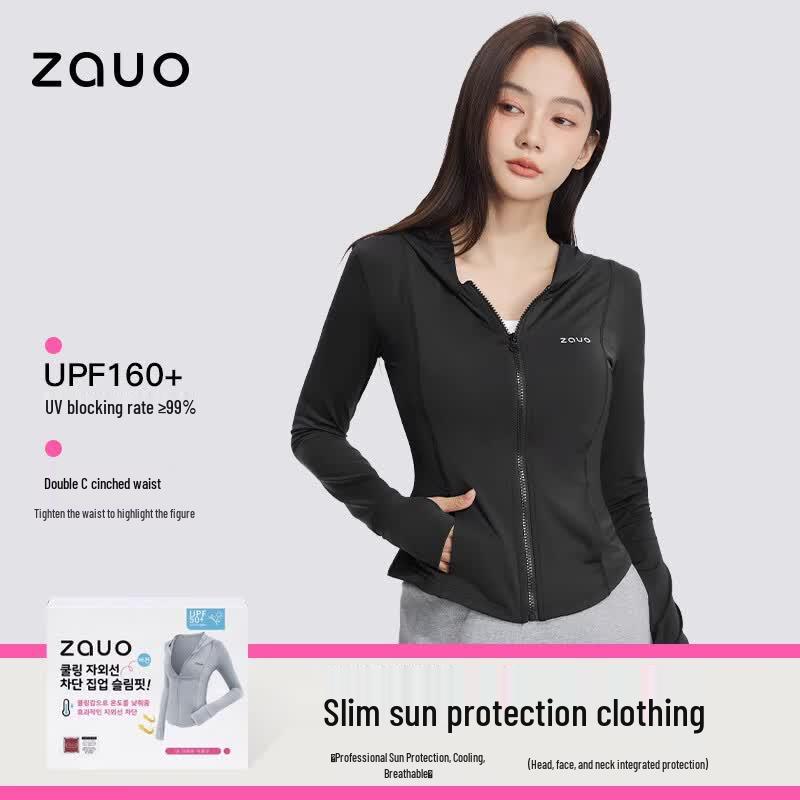 zauo Women s Slim-Fit Hooded UV Protection Sun Jacket L