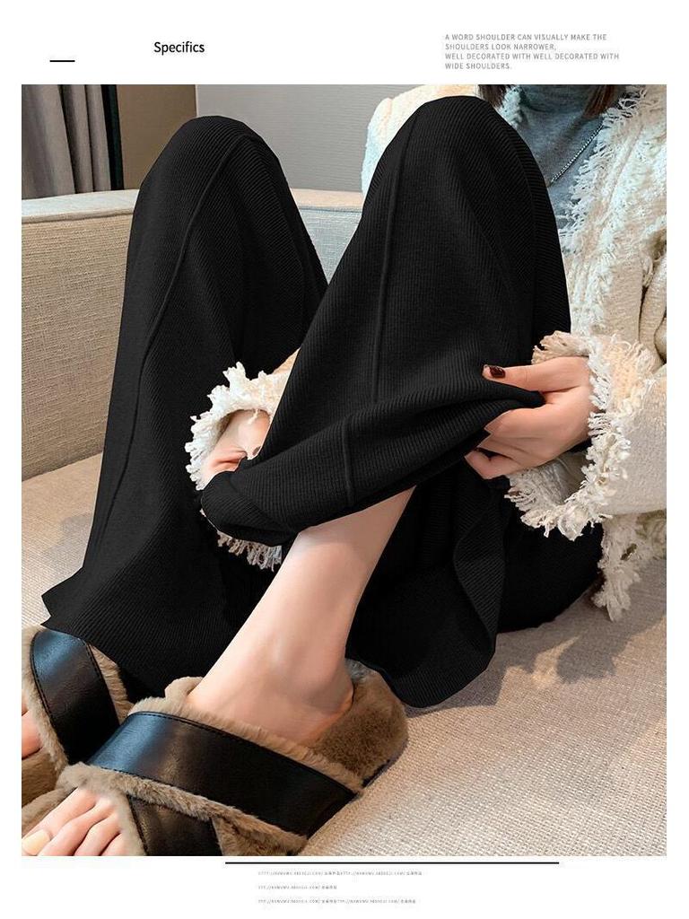2025 Women's High-Waisted Slimming Wide-Leg Knitted Pants - Autumn/Winter Style, Loose Fit, Straight-Leg Design